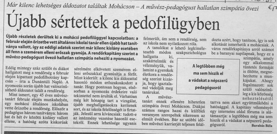 Újabb sértettek a pedofilügyben