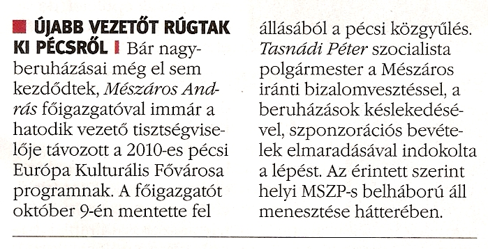 Újabb vezetőt rúgtak ki Pécsről