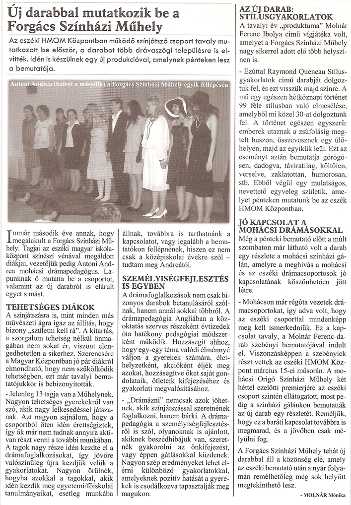 Új darabbal mutatkozik be a Forgács Színházi Műhely