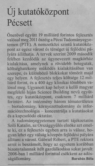 Új kutatóközpont Pécsett