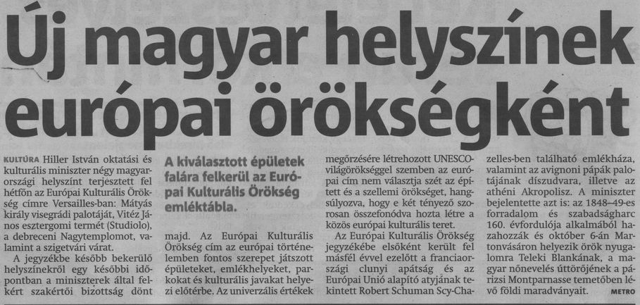 Új magyar helyszínek európai örökségként
