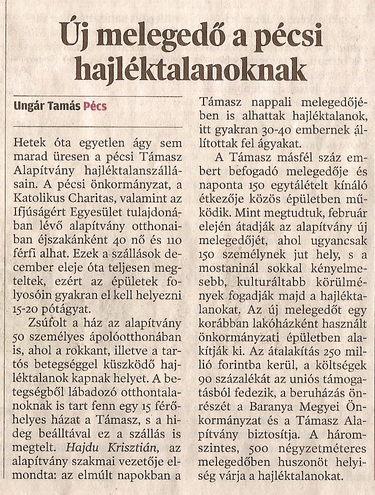 Új melegedő a pécsi hajléktalanoknak