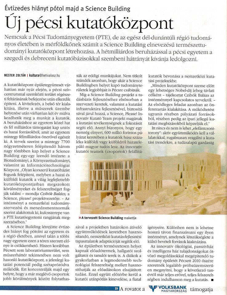 Új pécsi kutatóközpont Évtizedes hiányt pótol majd a Sience Building