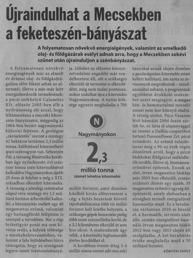 Újraindulhat a Mecsekben a feketeszén-bányászat