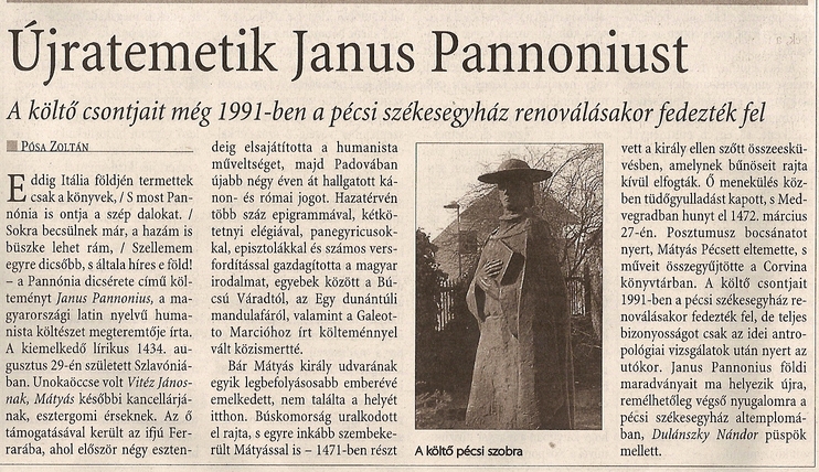 Újratemetik Janus Pannoniust