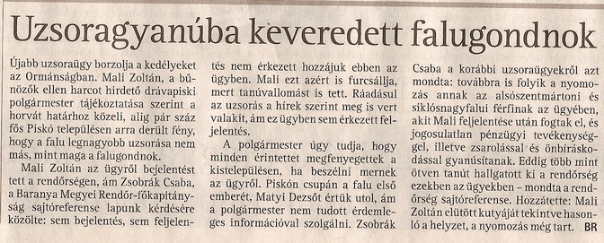 Uzsoragyanúba keveredett falugondnokok