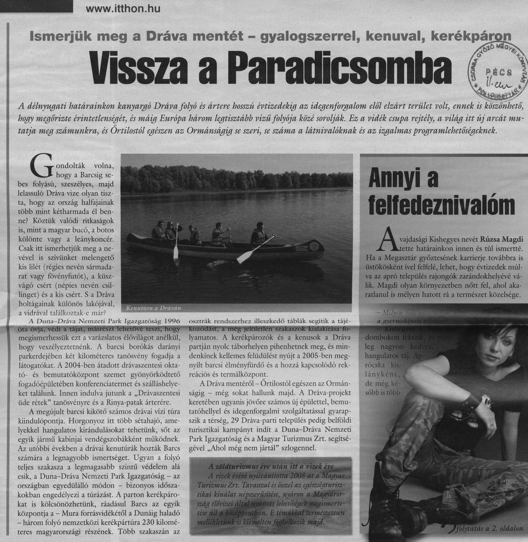 Vissza a Paradicsomba Ismerjük meg a Dráva mentét - gyalogszerrel, kenuval kerékpárral