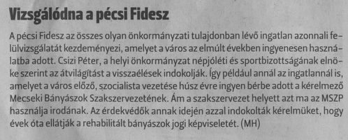 Vizsgálódna a pécsi Fidesz