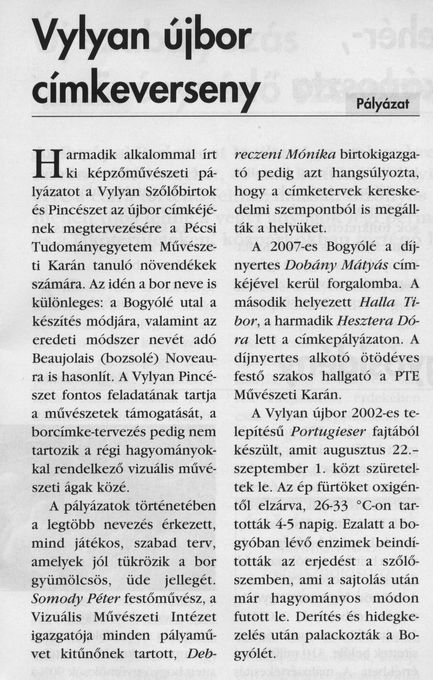 Vylyan újbor címkeverseny