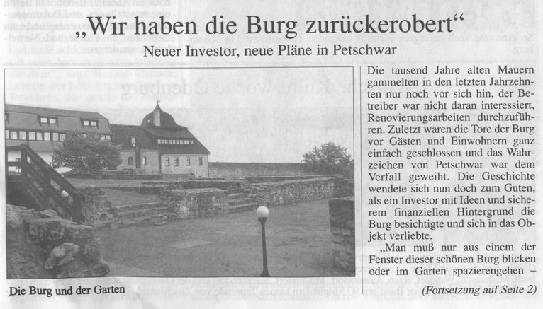 "Wir haben die Burg zurückobert" : Neuer Investor, neue Plane in Petschwar