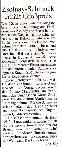 Zsolnay-Schmuck erhält Großpreis