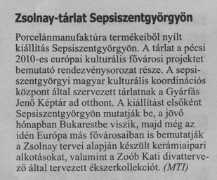 Zsolnay-tárlat Sepsiszentgyörgyön