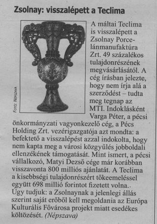 Zsolnay: visszalépett a Teclima